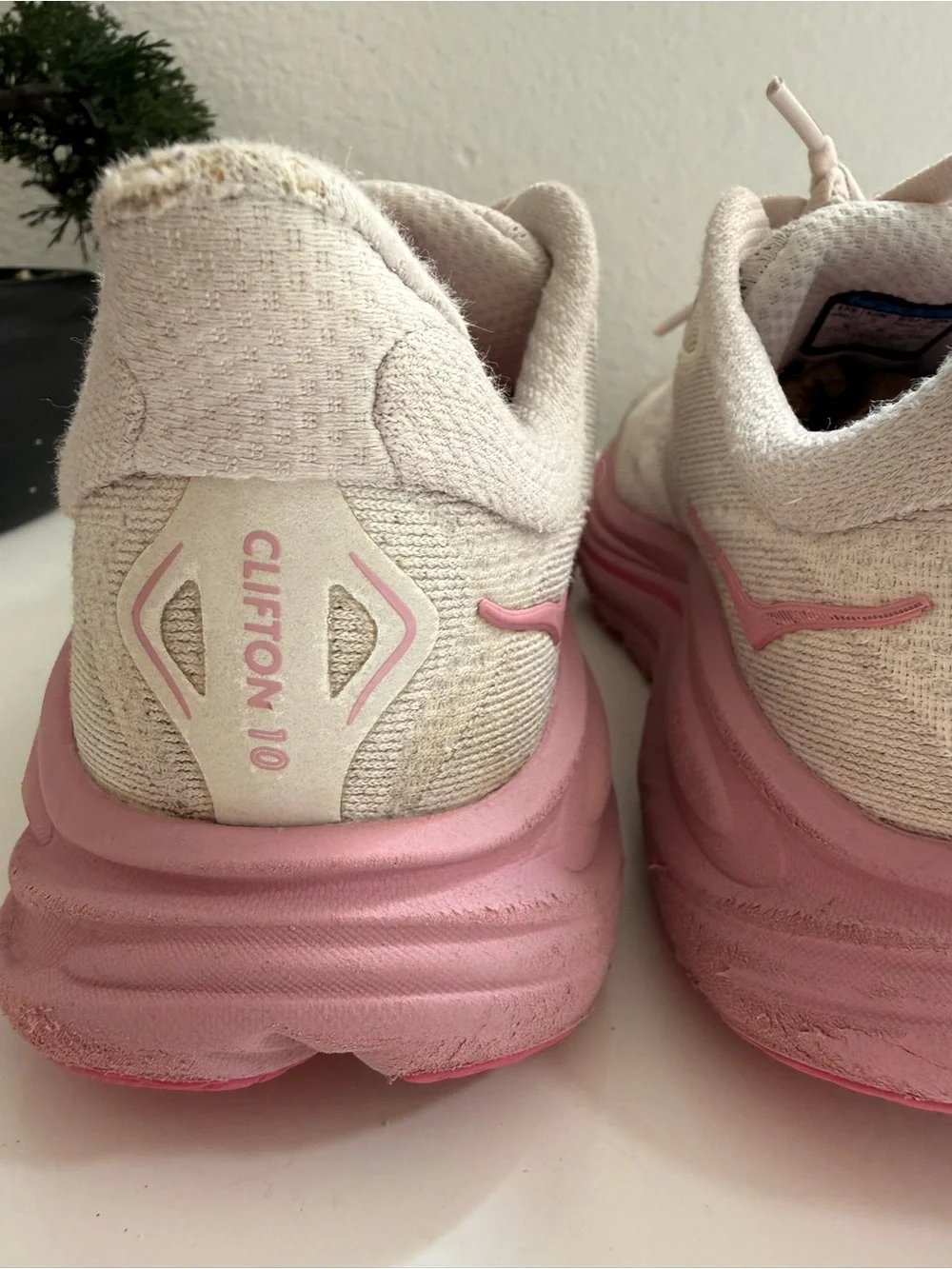 Hoka clifton 10 Women size 5 or big girl 4 Pink and Cream Athletic Sneakers